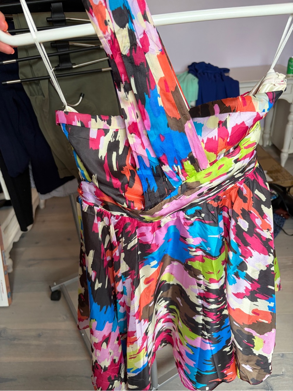 Young adult/teen/petite adult One-Shoulder Multicolor Abstract Print Dress